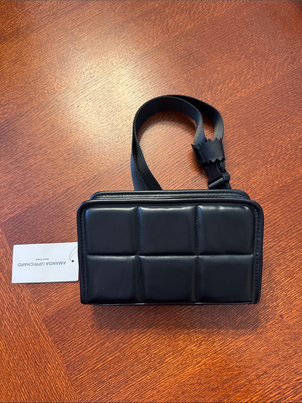 Amanda Uprichard Black Quilted Panel Belt Bag with Adjustable Strap